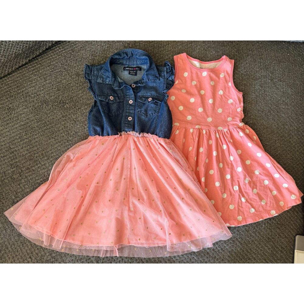 Set of two Sleeveless Pink Polka Dot Dresses -‎ 4T